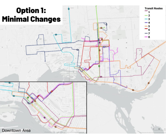 Option 1: Minimal Changes Remove underused sections on some longer routes. Shorten routes to improve reliability and timing. Minor changes to Routes 3 5 and 7. Impact: Slight reduction in coverage but small improvements in reliability and efficiency. Would you support this option?